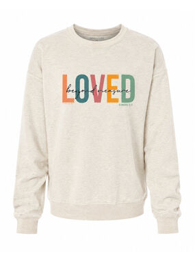 Kerusso Womens M Christian Sweatshirt Loved Beyond Measure Romans 5:8 Crewneck
